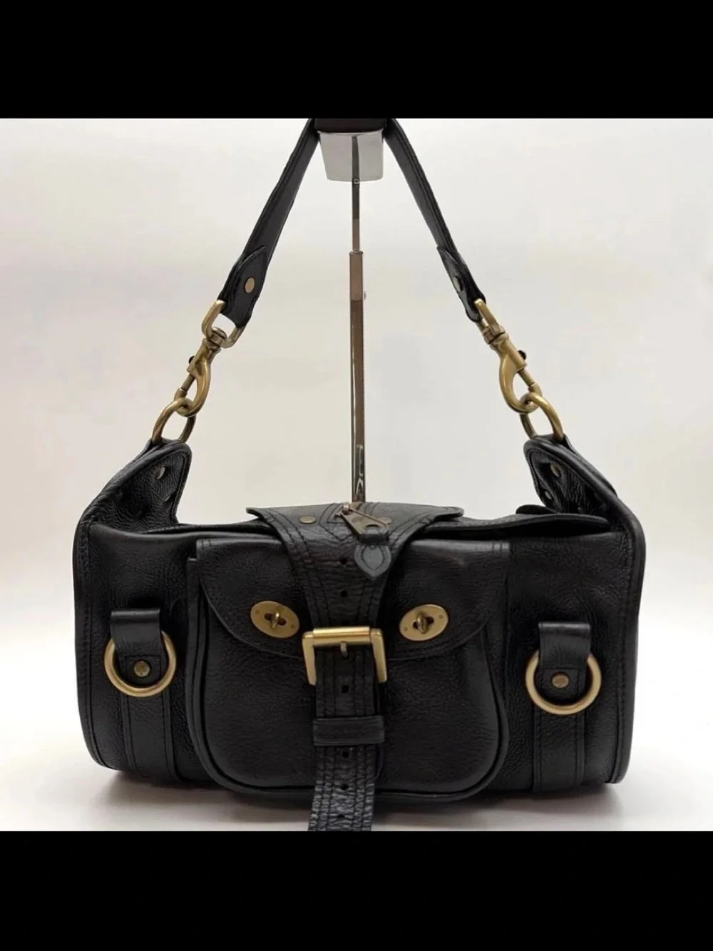 Mulberry Black Leather Shoulder Bag with Brass Hardware